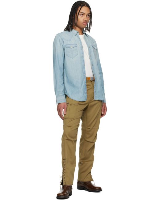 RRL Blue Slim Fit Chambray Western Shirt for men