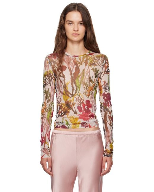 SILK LAUNDRY Multicolor Mesh Long Sleeve Top