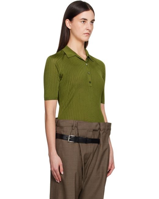 Acne グリーン シルク ニットポロシャツ Green