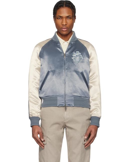 Burberry Blue Off- Ekd Satin Bomber Jacket for men