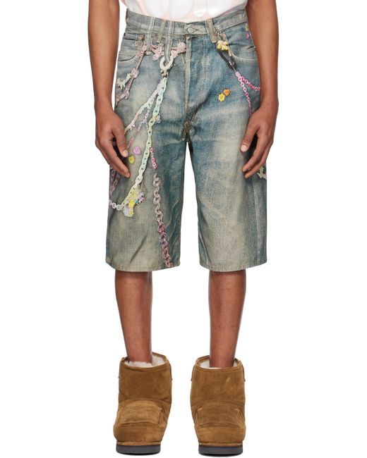 メンズ Acne ブルー ルーズフィット デニムショートパンツ Blue