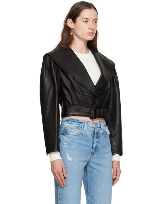 FRAME Black Cropped Leather Jacket