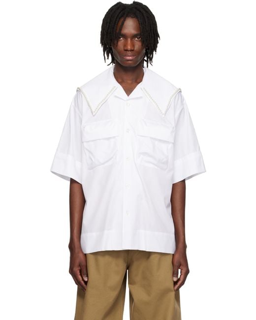 Simone Rocha White Cargo Flap Pocket Sailor Collar Shirt for men