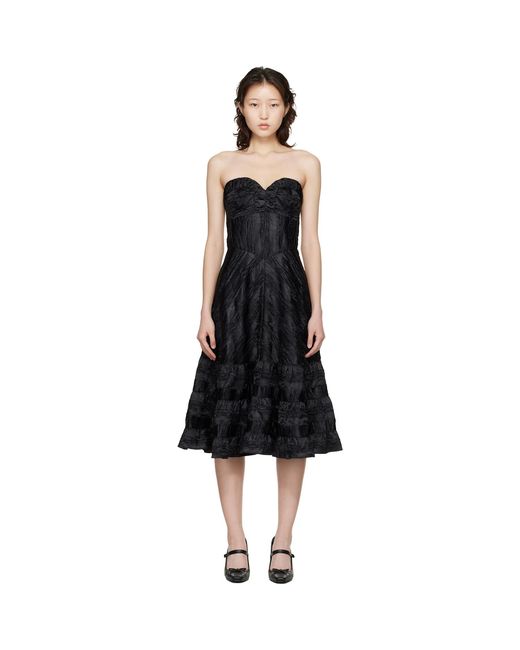 Anna Sui Black Strapless Sweetheart Midi Dress