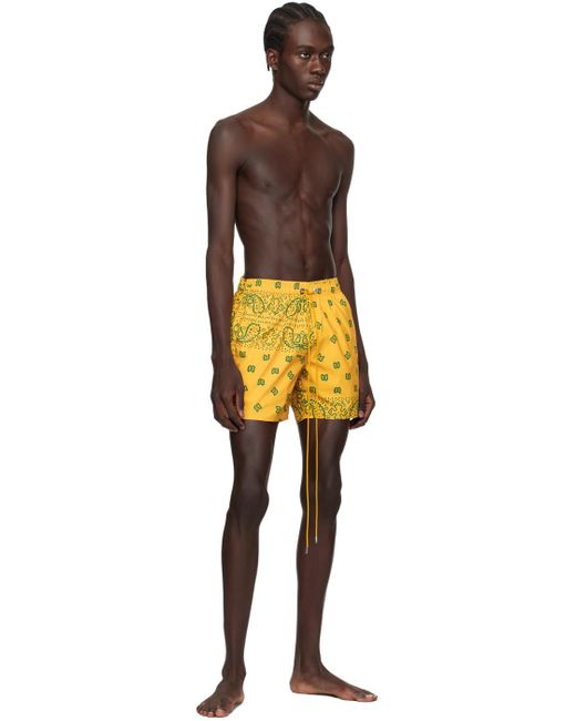 Rhude Yellow Bandana Swim Shorts for men