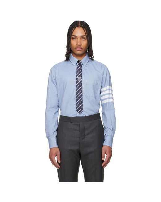 Thom Browne Blue Flannel 4-Bar Shirt for men