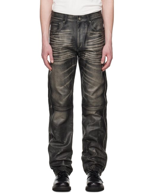 424 Black Five Pocket Leather Pants for men