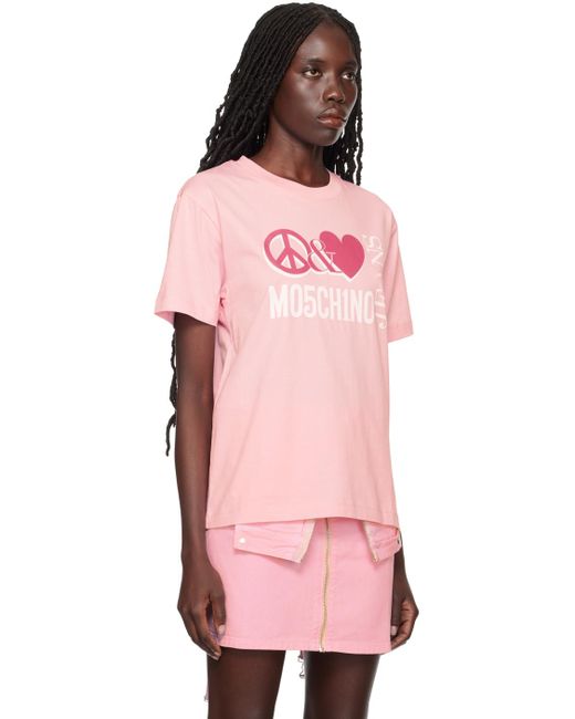 Moschino Jeans Pink 'peacelove' T-shirt