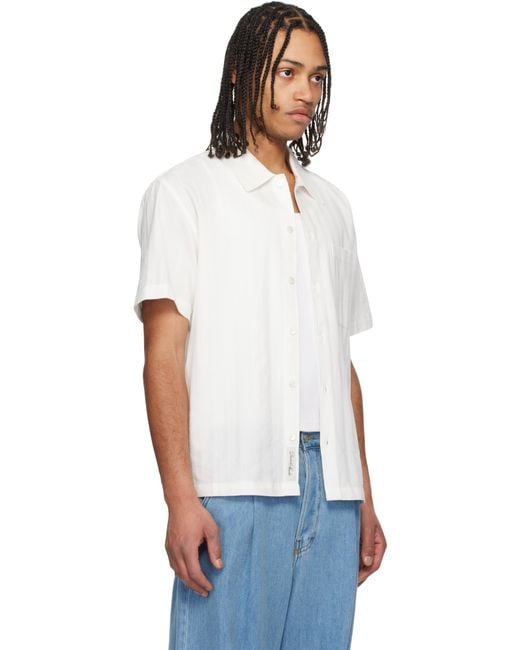 メンズ DUNST ホワイト ジャカード カラー シャツ White
