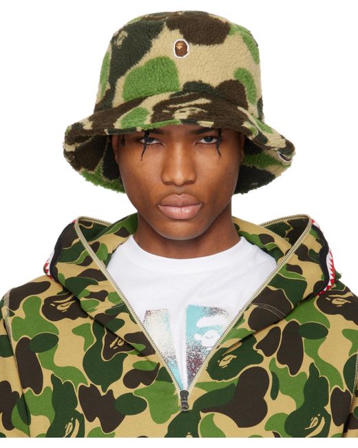 A Bathing Ape Green Abc Camo Boa Fleece Bucket Hat for men