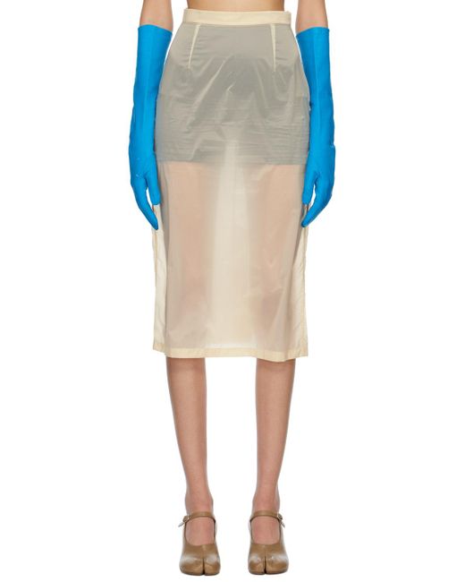 Maison Margiela Blue Off-white Semi-sheer Midi Skirt