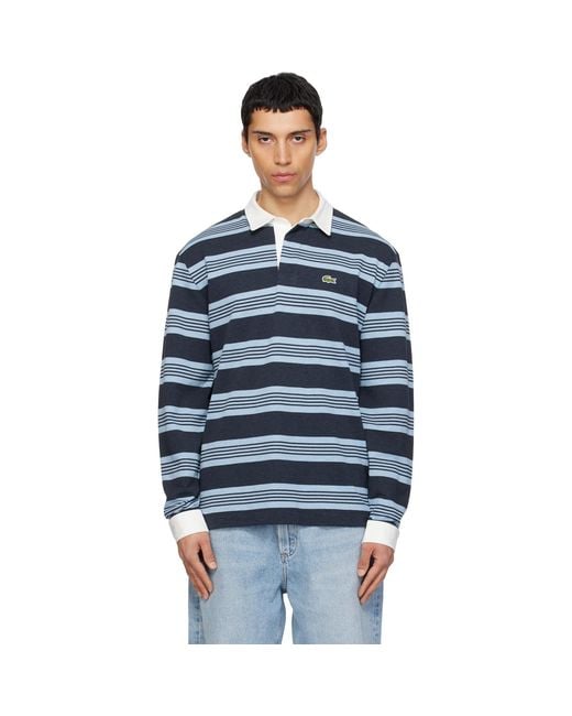 Lacoste Blue Relaxed Fit Striped Piqué Rugby Polo for men