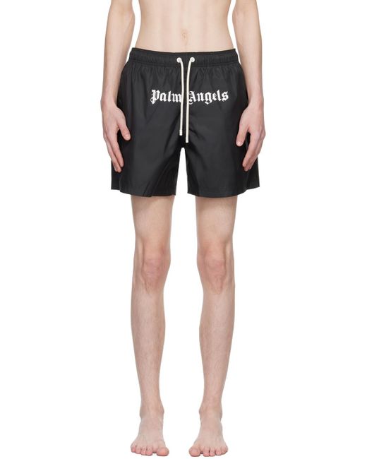 Palm Angels Black Printed Swim Shorts for men