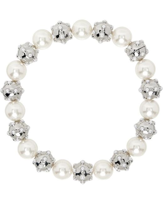 Marc Jacobs Metallic Silver & White 'the Pearl Dot Statement' Necklace