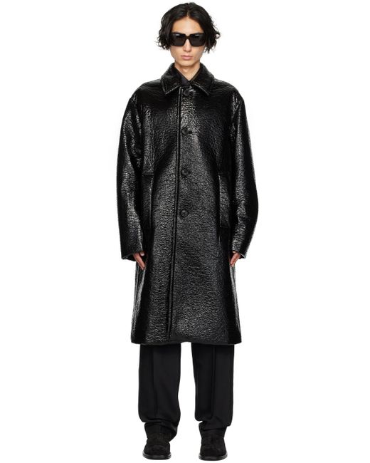 Dries Van Noten Black Crinkled Coat for men