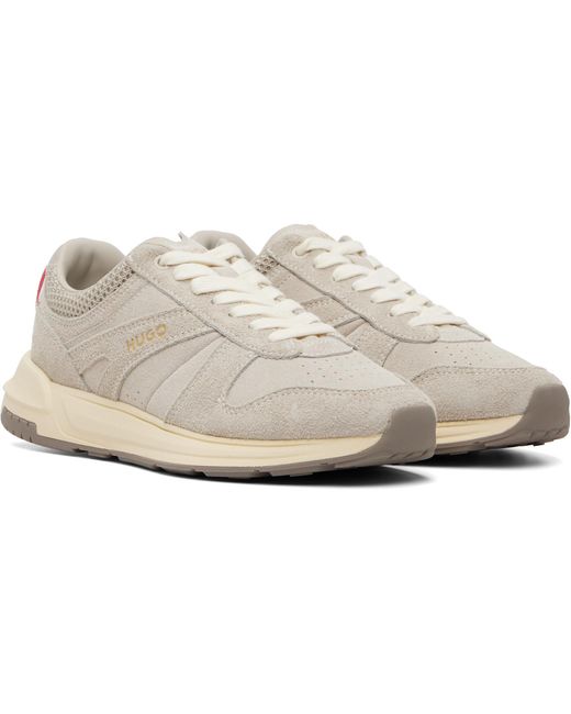 HUGO White Logo Detail Textured-Suede Sneakers for men