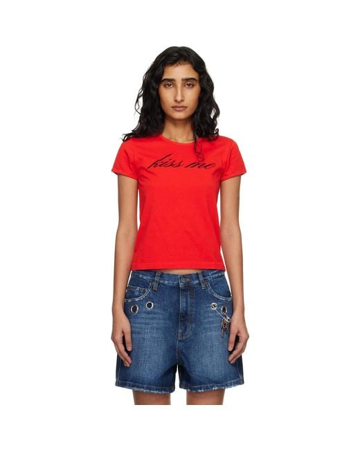 Marc Jacobs Red 'Kiss Me' Shrunken T-Shirt