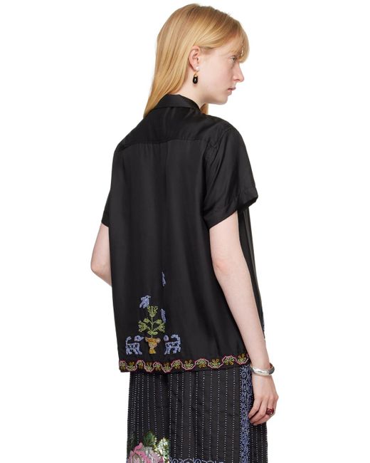 Chemise noire à images et ornements floraux perlés à la main Bode en coloris Black
