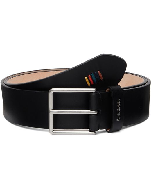 Paul Smith Black Leather 'Artist Stripe' Stitch Belt for men