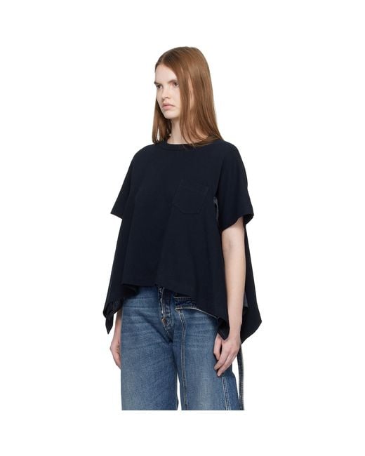 Sacai Black Light Weight Denim & Cotton Jersey T-Shirt