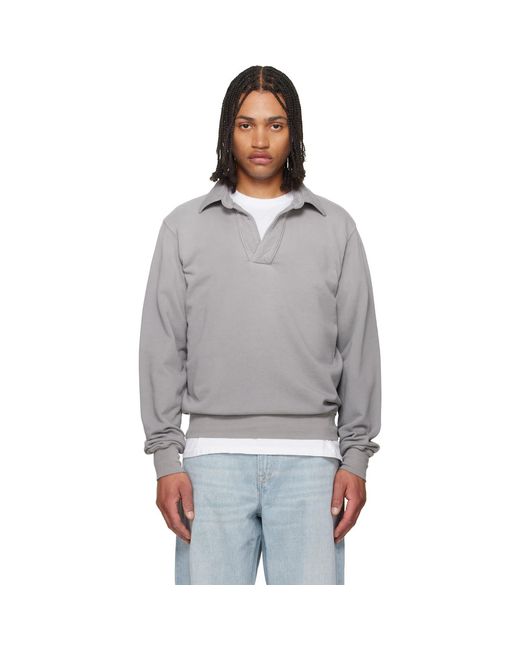 Les Tien Gray French Terry Banded Polo for men