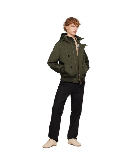 Burberry Green Khaki Hooded Quilted Nylon Bomber Jacket for men