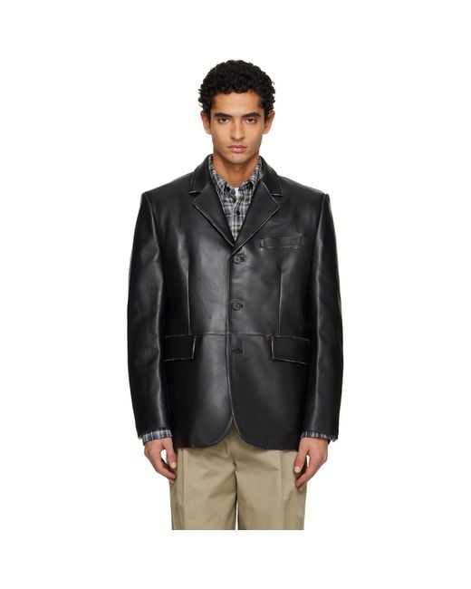 TONYWACK Black Vegetable Tanned Lamb Leather Tailored Jacket for men