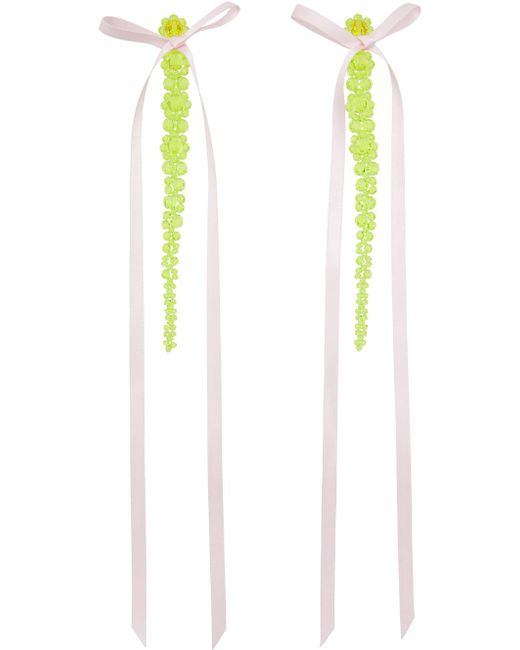 Simone Rocha Black Green & Pink Bow Ribbon Drip Earrings