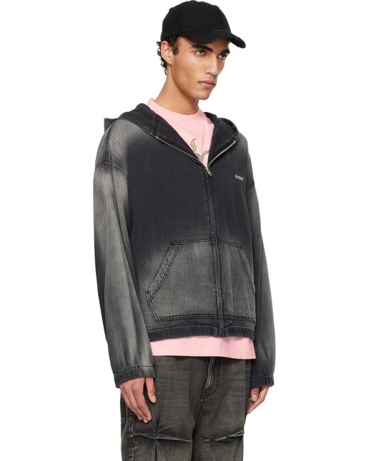 we11done Black Zip-Up Thin Denim Hoodie for men