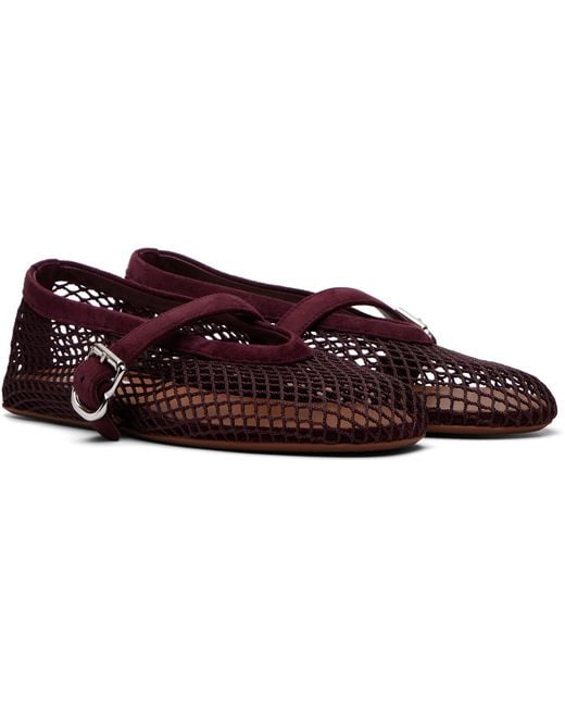 Alaïa Multicolor Burgundy Fishnet Suede Ballerina Flats