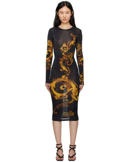 Versace Black Printed Midi Dress