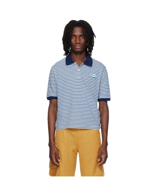 Marni Blue Striped Linen Blend Polo for men