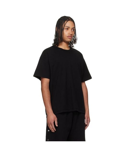 Les Tien Black Lightweight Binded Neck Oversized T-Shirt for men