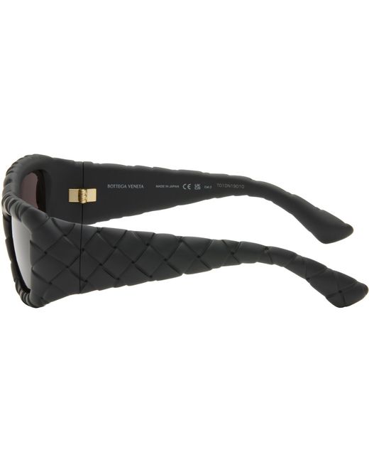 Bottega Veneta Black Intrecciato Rectangular Sunglasses for men