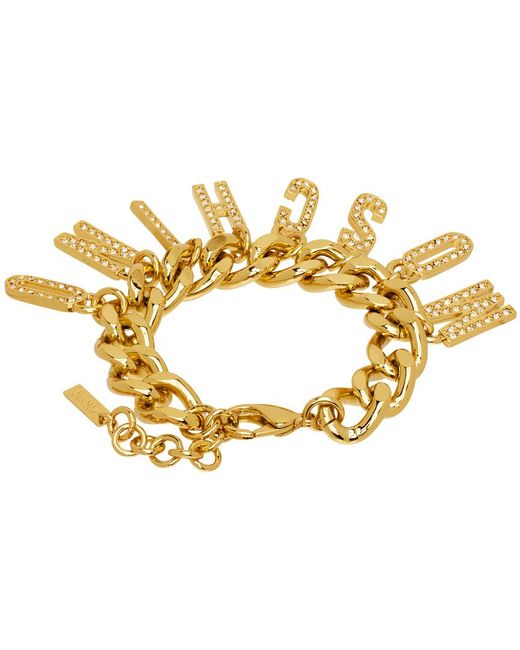 Moschino Metallic Gold Crystal Curb Chain Bracelet