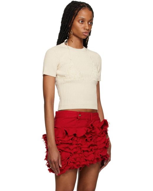 Beige shirt red skirt online