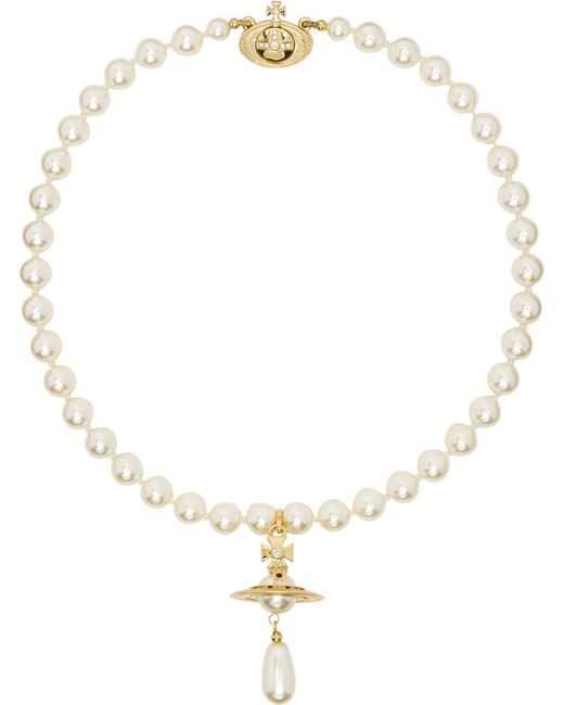 Vivienne Westwood Natural White & Gold One Row Pearl Drop Choker