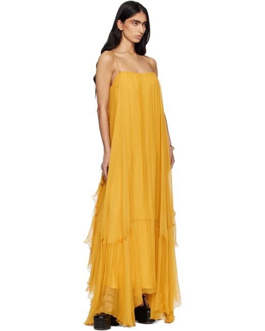 Chloé Orange Sleeveless Silk Mousseline Maxi Dress