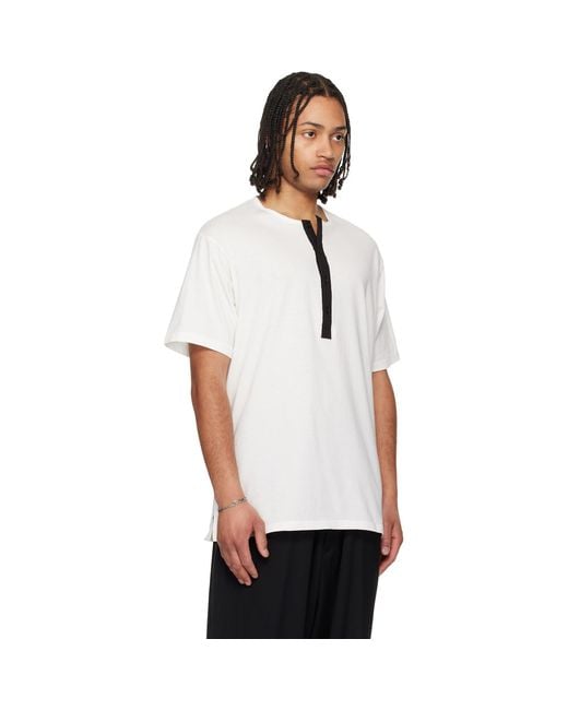 Yohji Yamamoto White Off- Short Sleeve Henley for men