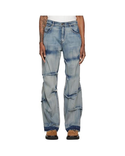 we11done Blue Multi-Tuck Denim Jeans for men