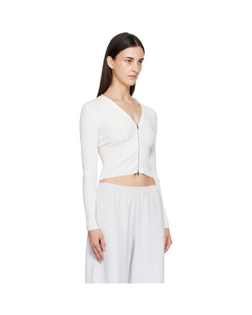 Alexander Wang White V-Neck Long Sleeve Pointelle Zip Cardigan