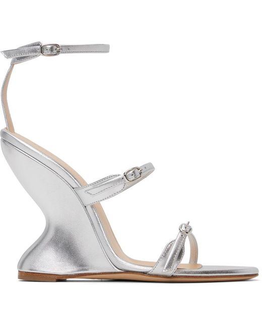 Magda Butrym White Silver Inverted Wedge Heeled Sandals