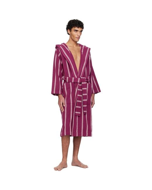Tekla Red Terry Hooded Bathrobe for men