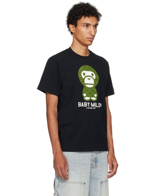 A Bathing Ape Black College Monogram Baby Milo T-Shirt for men