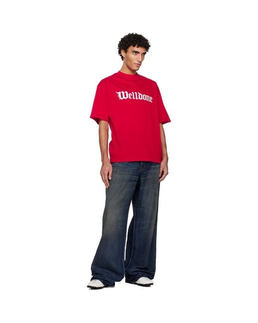 we11done Red Gothic Logo T-Shirt for men