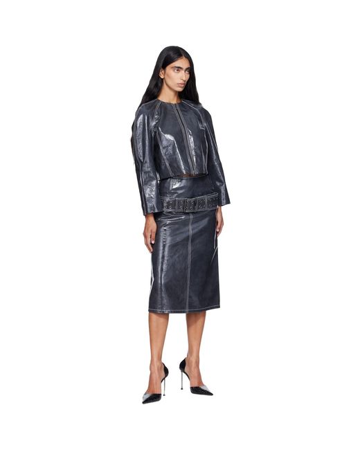 DIESEL Blue Patent-Leather Cocoon Sleeve Jacket