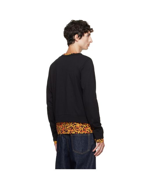 Dries Van Noten Black Layered Cotton T-Shirt for men