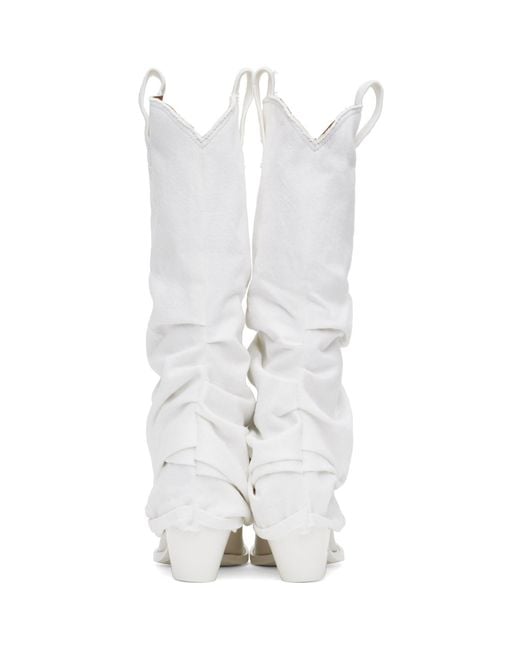 R13 White Mid Cowboy Denim Sleeve Boots
