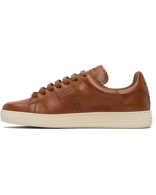 Tom Ford Brown Grain Leather Warwick Sneakers for men