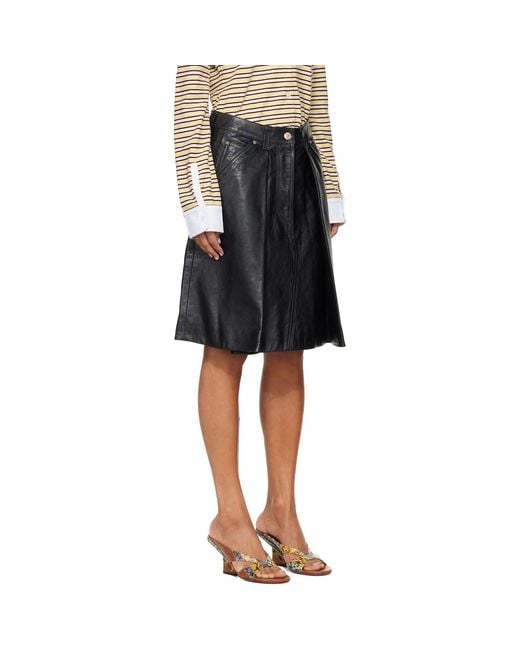 Wales Bonner Black Construct Leather Midi Skirt